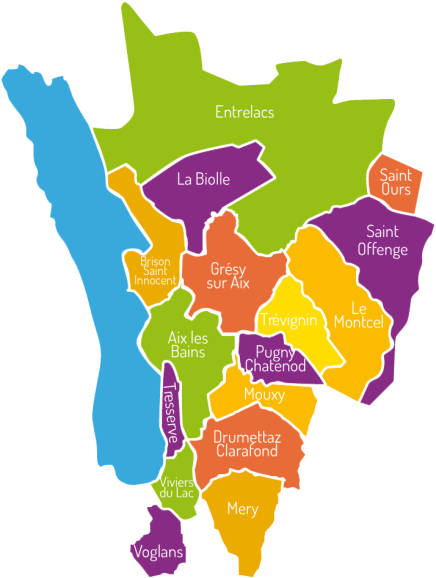 carte des communes à l'Est du lac du Bourget et autour d'Aix-les-Bains